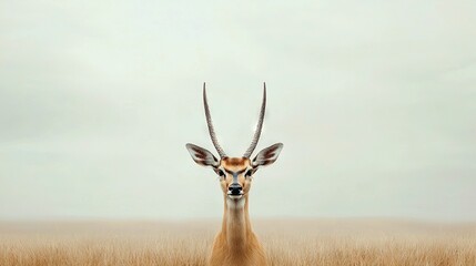 Wall Mural - a majestic gazelle gracefully stands amidst towering grasses, adorned with impressive horns on its h