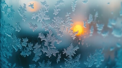 Poster - Frosty Window Pane Winter Sunset Scene