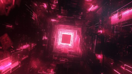 Poster - Abstract Pink Digital Tunnel Glowing Brightly