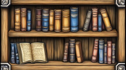 Poster - Antique Books Arranged On Wooden Bookshelves