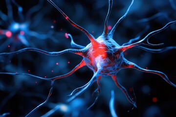Poster - Neuron structure illuminated by vibrant colors in a digital representation of brain activity