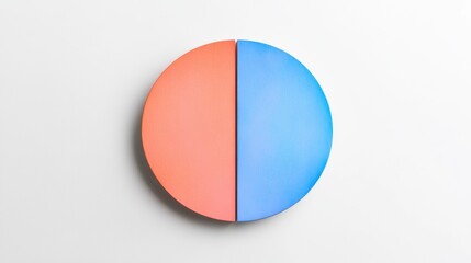 Aufkleber - Abstract circular art piece divided into pink and blue halves displayed on a minimalist background. Generative AI