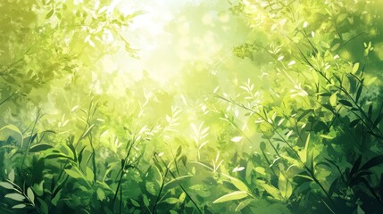 Poster - Sunlit Green Foliage Abundant Lush Summer Growth