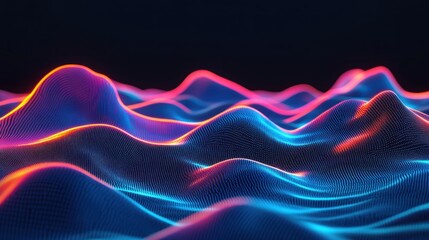 Poster - Abstract Neon Waves Digital Landscape