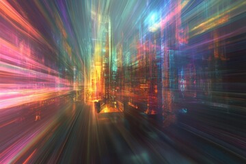 Poster - Vibrant abstract digital landscape with dynamic light trails in a futuristic city