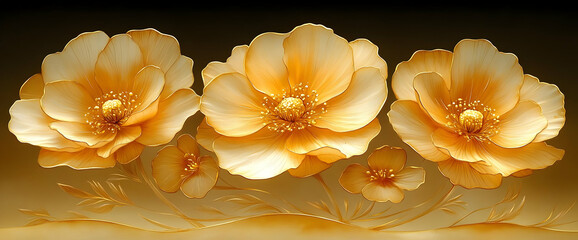 Poster - Golden Flowers on a Dark Background