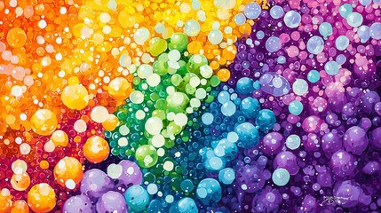 Wall Mural -   A vivid rainbow-hued water droplet painting on a multicolored background