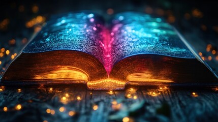 Poster - Illuminated Ancient Book Open Revealing Glowing Pages