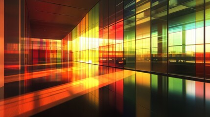Poster - Modern building interior with colorful glass walls
