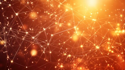 Aufkleber - Abstract Orange Network of Glowing Points and Lines