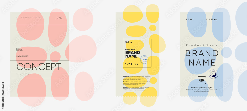 Conceptual poster and label design with soft geometric forms and ...