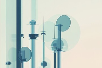 Poster - Abstract structures featuring circular and vertical elements against a soft gradient background