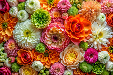 Sticker - A vibrant arrangement of various colorful flowers showcasing a mix of shapes and textures, creating a stunning visual display.