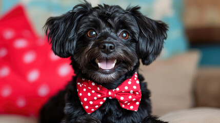 Wall Mural - Poodle dog, A high-fidelity image of a black poodle wearing a stylish bandana, perfect for pet-related content and stock photography.