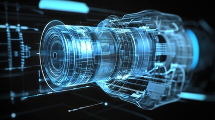 Poster - Futuristic Camera Lens Holographic Design Blueprint