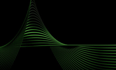 Fototapete - Neon Green Lines: Abstract Geometric Flow in Darkness