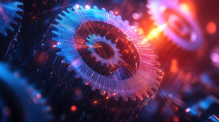 Poster - Interconnected Digital Gears Rotating In Vivid Hues