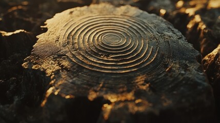 Poster - Golden Light Illuminates Concentric Circles In Stone
