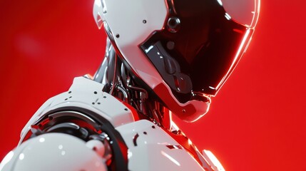 Poster - Intense close-up 3D image of shoulder tech for financial advisors, tax graphics hovering, stark red setting
