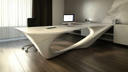 Poster - Modern White Office Desk Design With Contemporary Chair