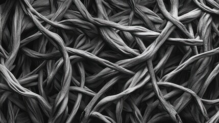 Intricate tangled fibers, close-up texture. Background dark, abstract. Use design, textile