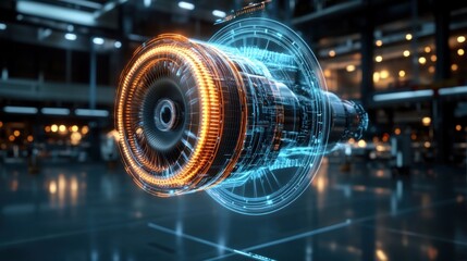 Poster - Digital Hologram Of A Jet Engine In A Factory