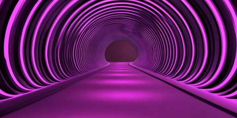 Aufkleber - Glowing purple neon lights forming a tunnel with a path leading to a dark circle, creating a futuristic and vibrant atmosphere