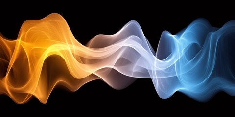Poster - Vibrant neon waves undulating in orange, white, blue against dark backdrop, generating dynamic, high energy visual composition