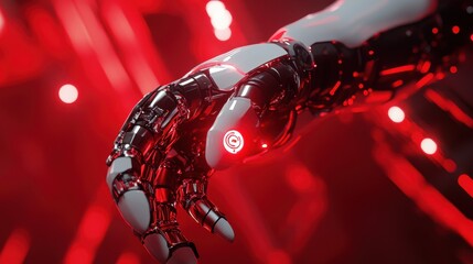 Poster - Intense close-up 3D image of shoulder tech for financial advisors, tax graphics hovering, stark red setting