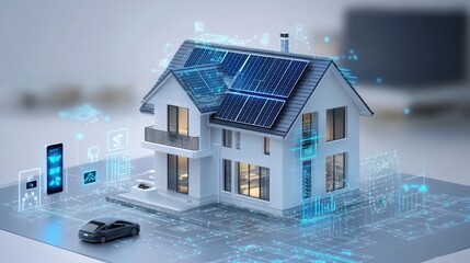Poster - Smart Home Design Featuring Solar Panels and Electric Vehicle