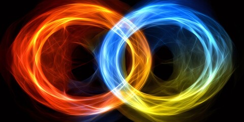 Aufkleber - Luminous neon rings weaving dynamic patterns, glowing brightly against stark darkness with electric visual energy