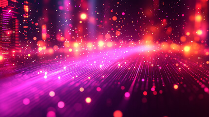 Poster - A creative binary coding texture with flowing software programming code rendered in 3D minimalistic bright light tones and blurred background with empty space for captions

