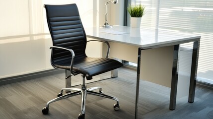 Poster - Modern office chair and desk near window with plant