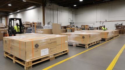 Poster - Warehouse Workers Manage Cardboard Box Shipments