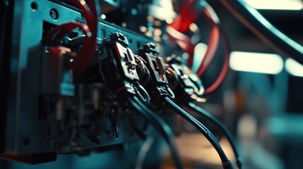 Poster - Industrial machinery close up showcasing intricate components and wiring