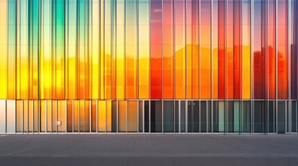 Poster - Colorful Glass Facade Building Exterior Sunrise Reflection