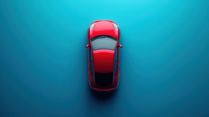 Poster - Top view of abstract red car on digital blue background. Location, transportation and gps concept. 3D Rendering