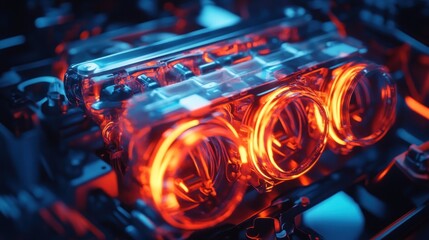 Poster - Transparent Engine Glowing With Bright Orange Light
