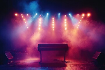 Aufkleber - Grand piano illuminating empty stage with colorful spotlights
