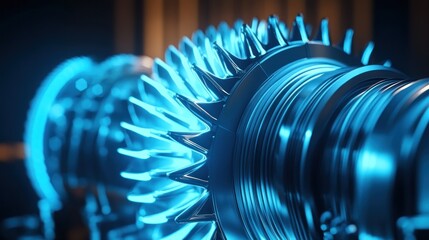 Poster - Closeup of a Turbine Engine Component with Blue Glow