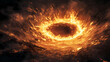© Thiago - A blazing vortex erupts from the ground, consuming everything in its path, ash, vortex, destruction. Blazing Path. Illustration