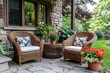 © Lubos Chlubny - Relaxing wicker furniture invites guests to unwind on cozy stone patio