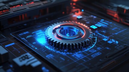 Poster - Futuristic Gear Mechanism on Digital Circuit Board