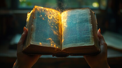 Poster - Ancient Book Glows With Enchanting Golden Light