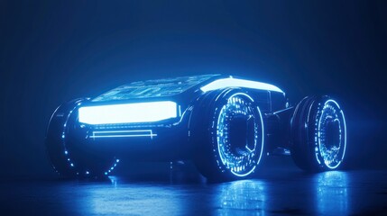 Poster - Futuristic Electric Vehicle Glowing In Blue Light