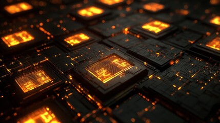 Poster - Illuminated Circuit Board Array Glowing Bright Orange