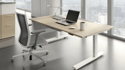 Poster - Modern Adjustable Height Desk With Ergonomic Chair