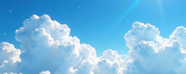 Wall Mural - White clouds drift lazily across a bright blue sky, heavens, blue sky