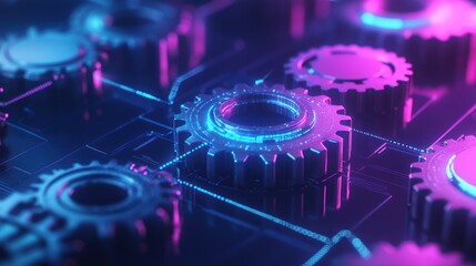Aufkleber - Illuminated Gears Intermeshing on a Circuit Board