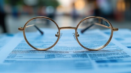 Poster - Gold Framed Round Glasses Resting on Documents
